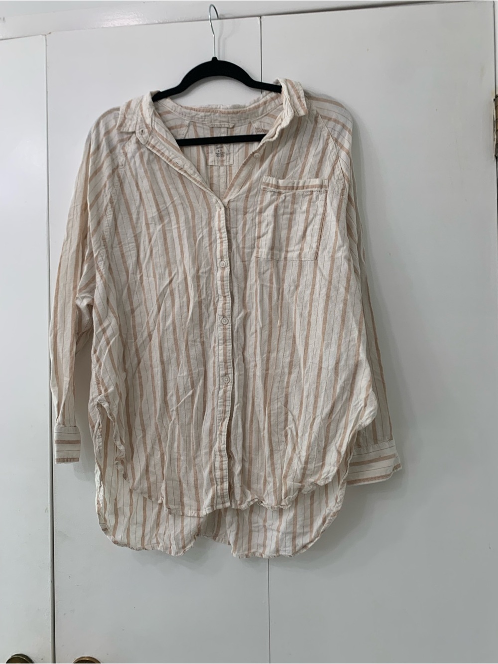 aerie Cream and Tan Vertical Stripe Shirt